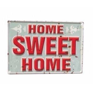 Metal skilt 30x20cm med teksten Home Sweet Home røde bogstaver 